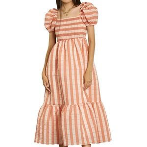Small Anthropologie Striped Peach and White Midi Dress